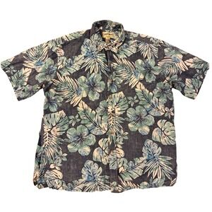 Cooke Street Honolulu Mens Blue Floral Cotton Hawaiian Shirt L Vintage Damaged